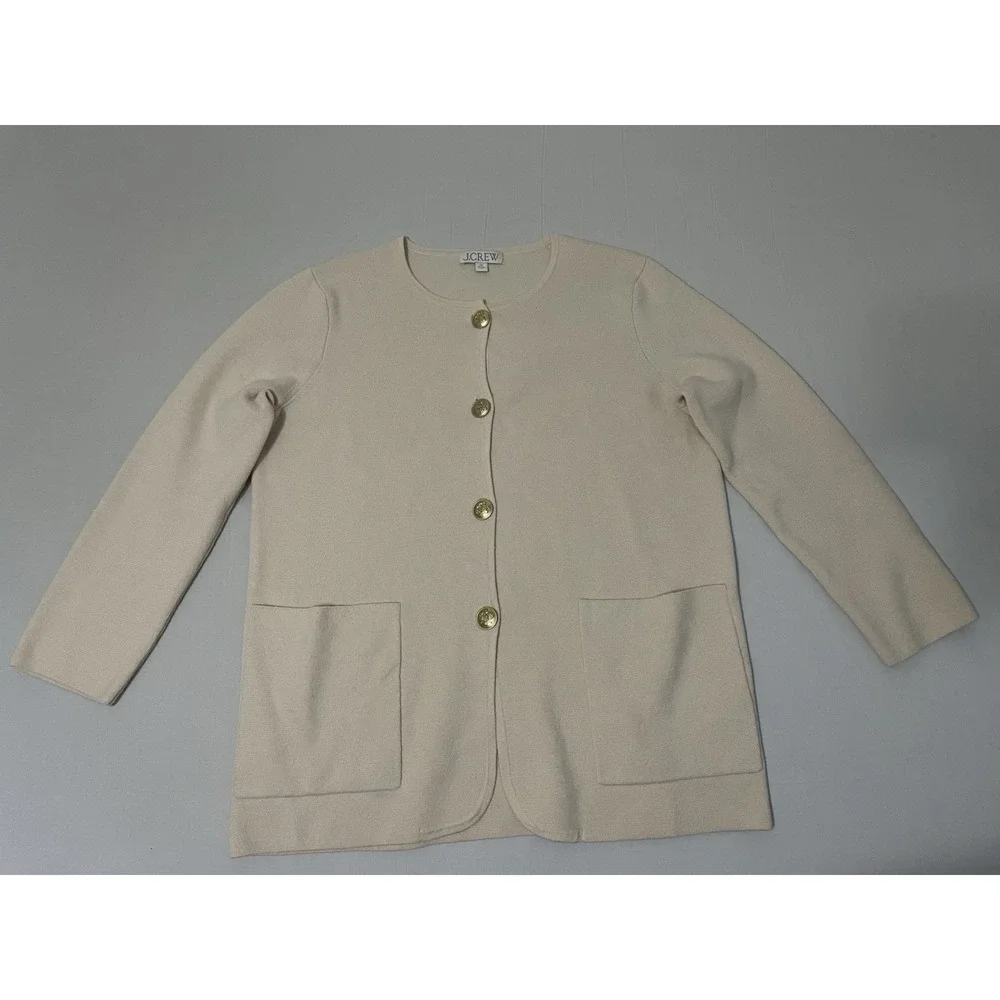 J Crew GISELLE Cardigan Sweater Blazer Women XS Ivory Merino Wool Blend Knit‎